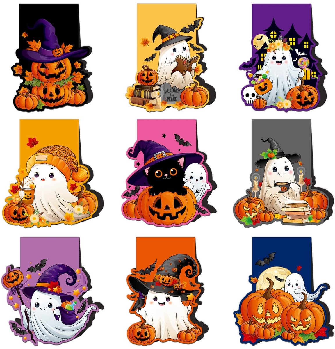 Solidchoice - Set van 9 Magnetische Boekenleggers voor Halloween