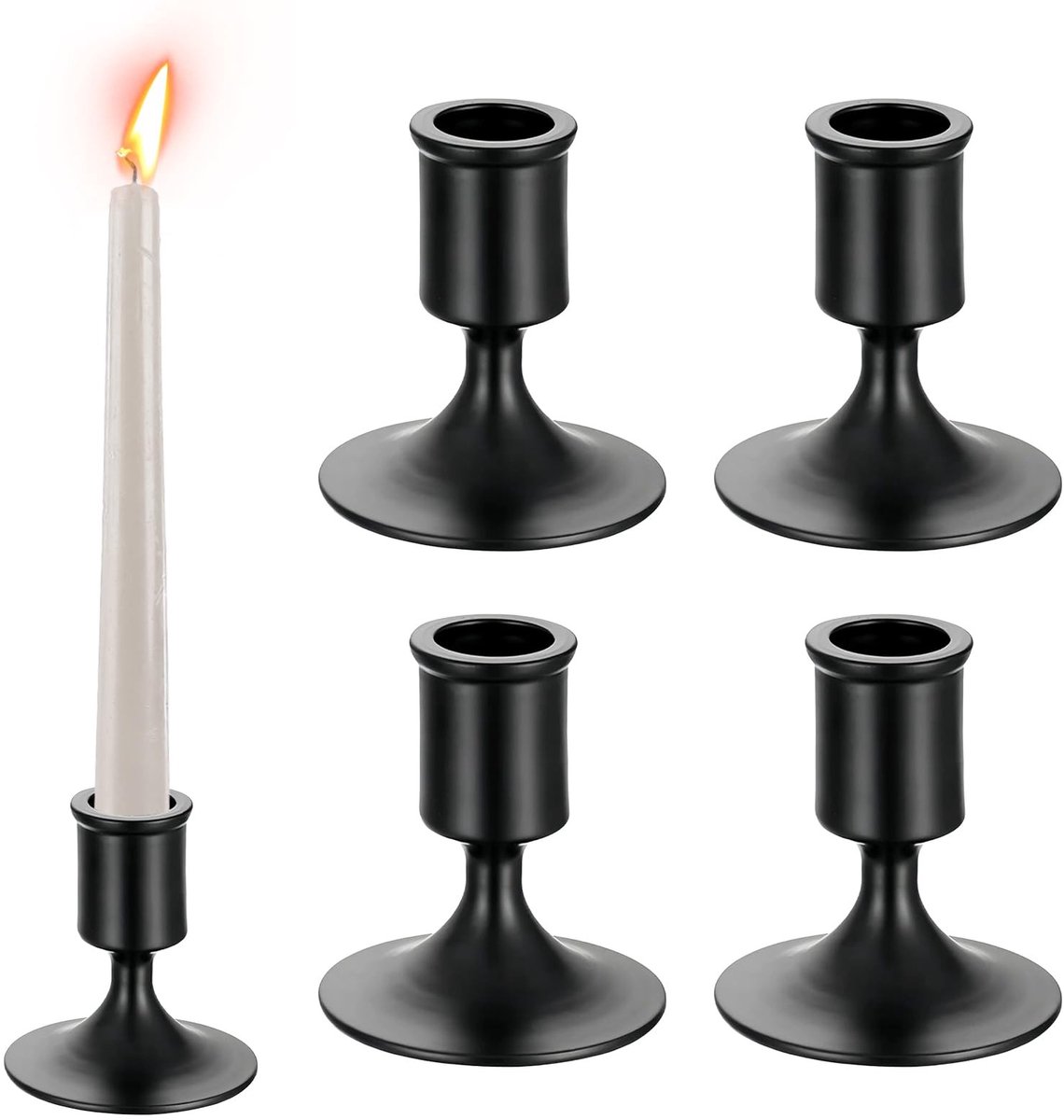 SnelShoppen - 4 Pcs Candle Holders, Candlestick voor Kaarsen, Zwarte Design Kaarsenstandaards, Kerst, Feest, Slaapkamer, Eettafel Decoratie