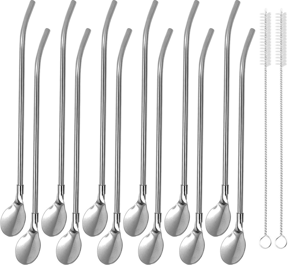 Solidchoice - Set van 12 RVS Rietjes met 2 Schoonmaakborstels