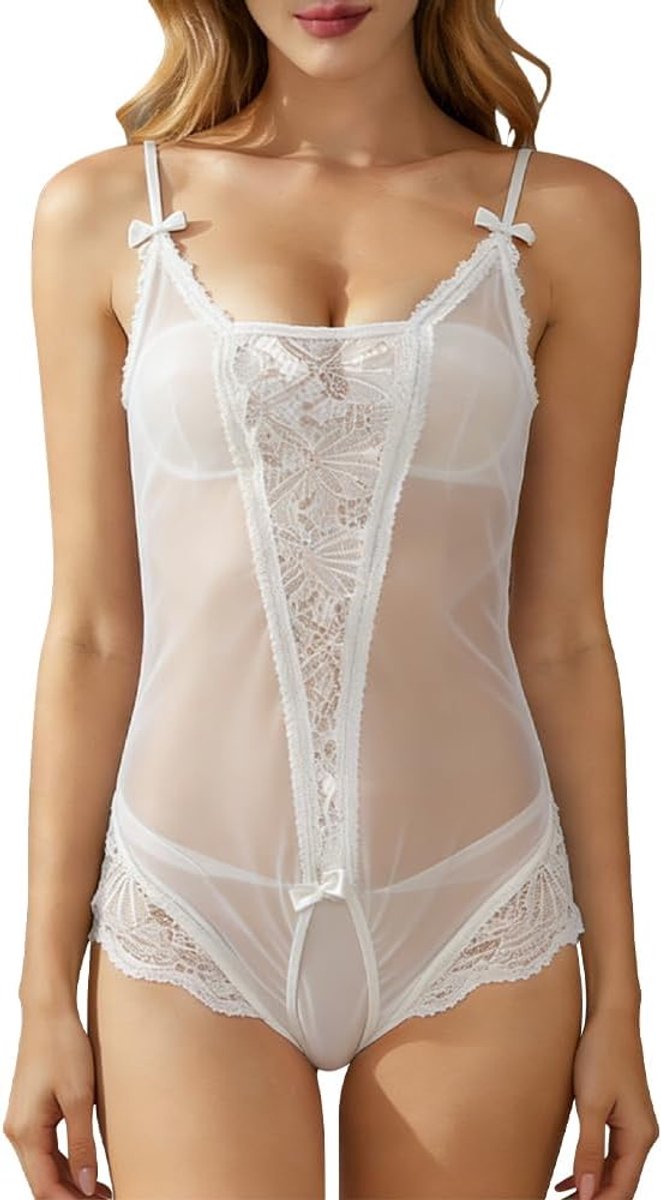 Babydoll dames one size - transparante kant - diep V-hals - sexy nachtkleding - ShopVlot