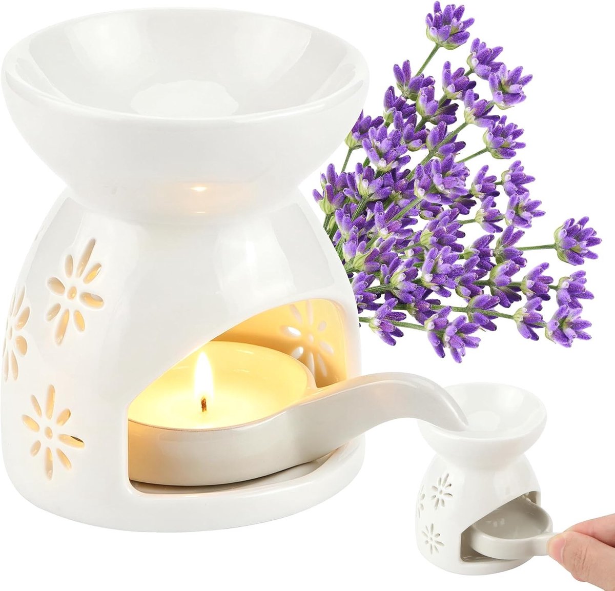 Keramische Geurbrander voor Etherische Olie, Theelicht en Lepel, Ideaal voor Slaapkamer Decoratie en Aromatherapie - Set van 2 Stuks