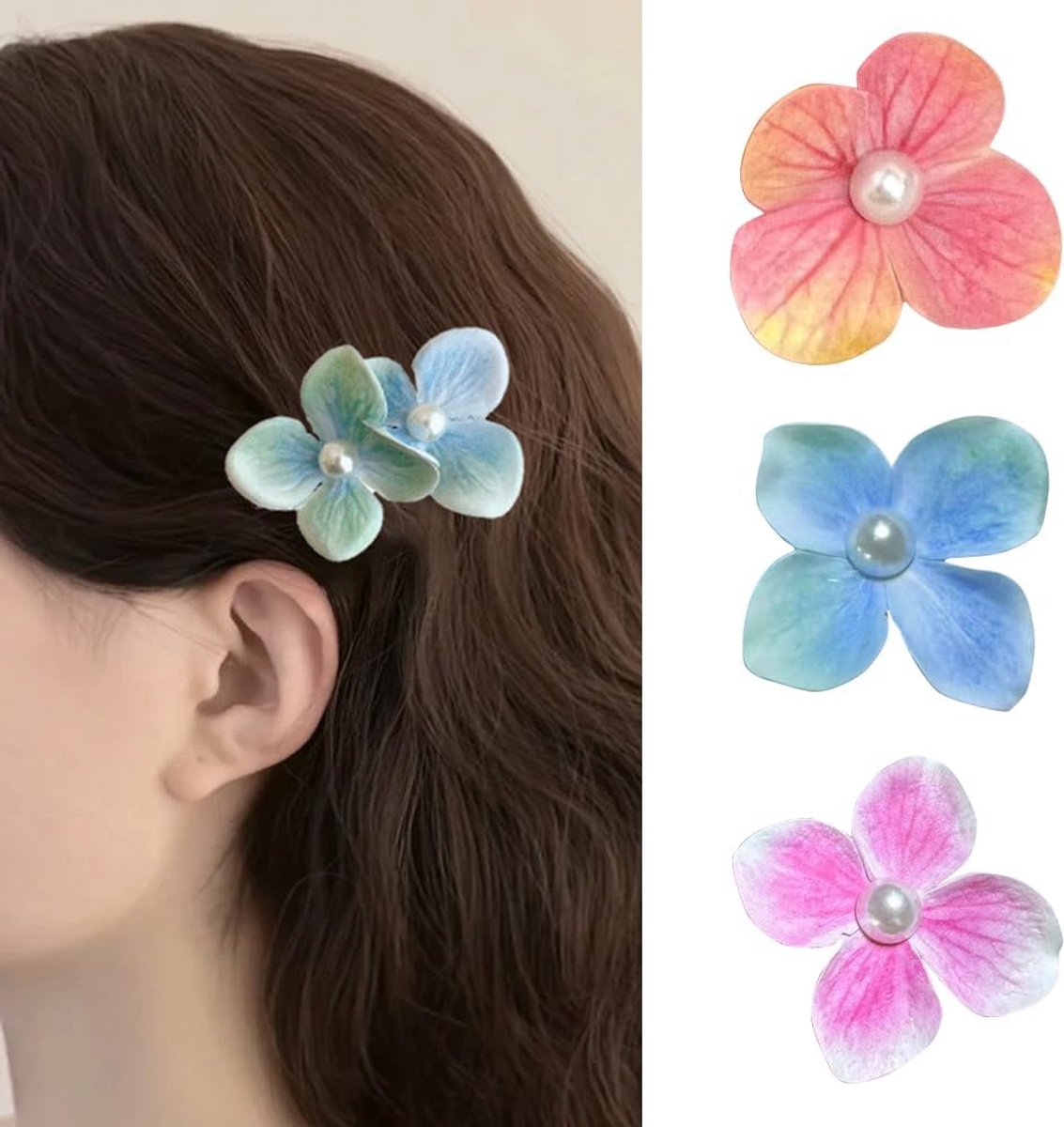 Haarclips met vlinderorchideeën - 3 stuks - Zijde met parel - Bohemian haaraccessoire voor bruiloften - ShopVlot