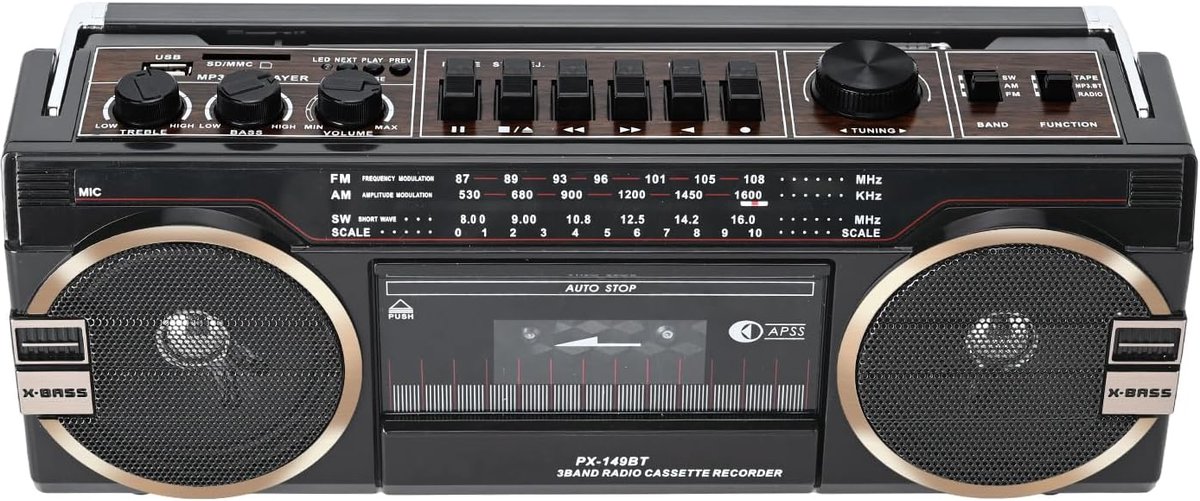 Lychee Portable Tape Recorder, Vintage Cassette Recorder with AM/FM/SW Radio, Built-in Speaker, AC/DC, 3.5mm Headphone - ShopVlot