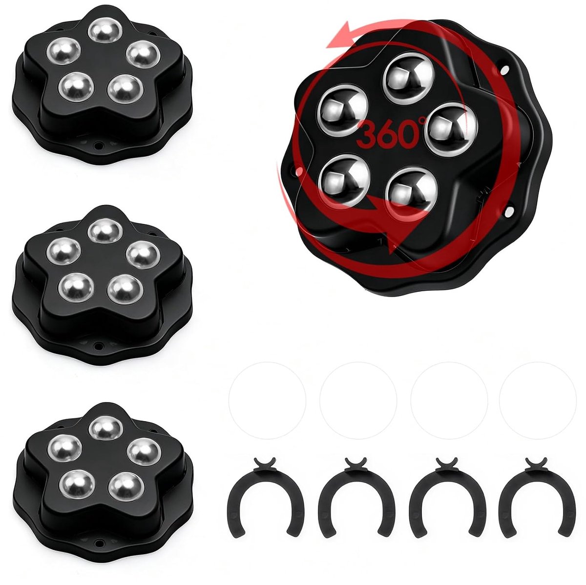 4 stuks 360° draaibare kogelwielen voor meubels, zwarte mini-wielen voor meubels, nagelvrij, zelfklevend - ShopVlot