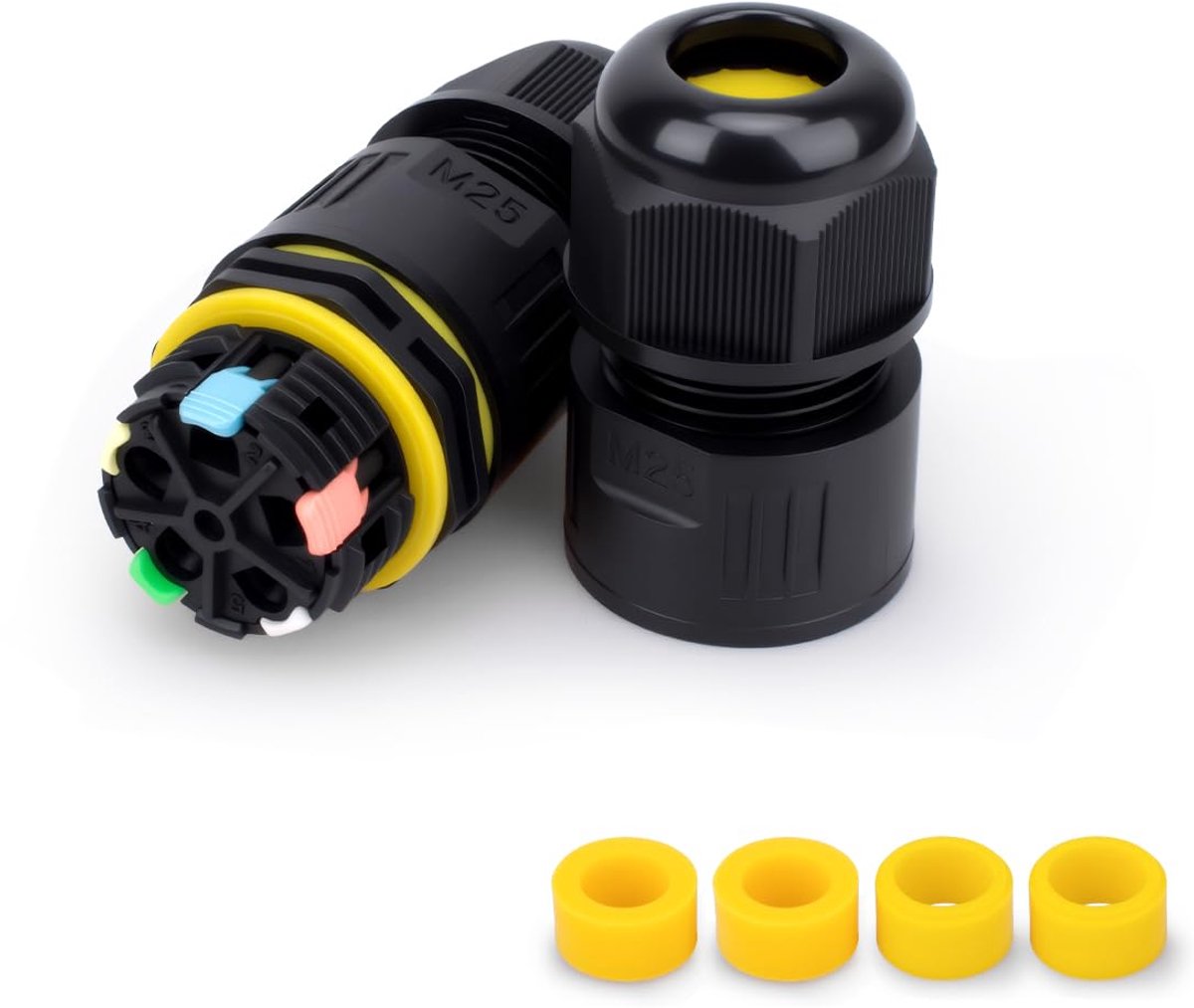 1 pcs waterproof outer cable connector, M25 quick connection, 5 pole for 5 to 8 mm cable, with 4 pieces wire clamp - ShopVlot