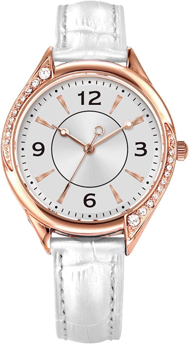COMTEX Ladies Strap Watch with Rose Gold Case and Crystal Stone, Arabic Numeral Easy to Read Dial, Waterproof and - ShopVlot