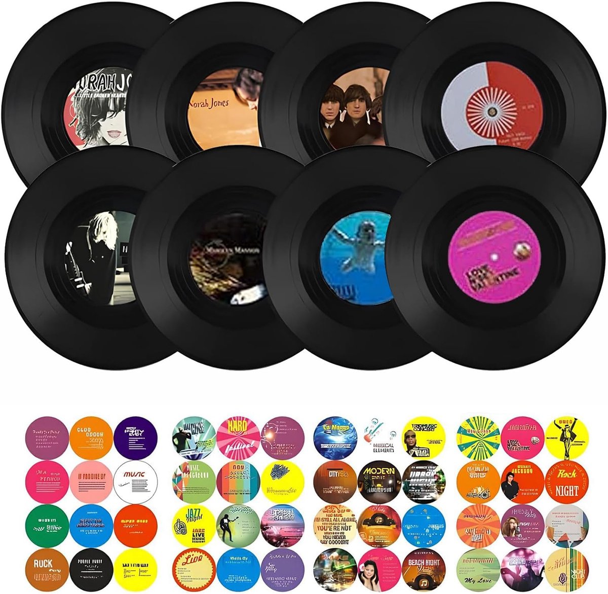 Jlnmmn Vinyl Record Plate, 8 Piece Set, Random Style, Decoration Wall, Roll Music, Party Decoration, Vinyl Record for - ShopVlot