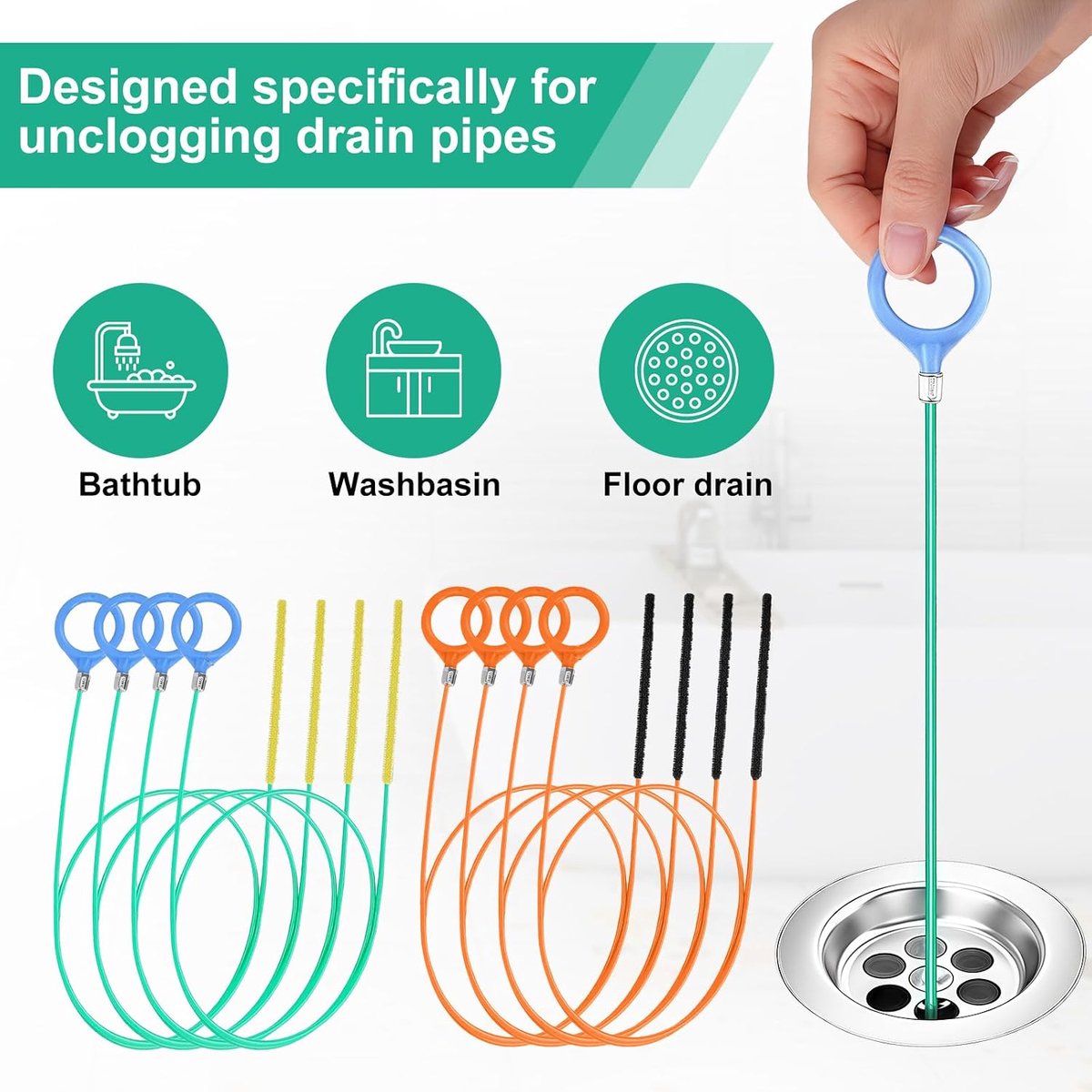 Drain Cleaner, Gutter Cleaner, Pipe Cleaning Spiral, Drain Cleaner, Spiral Drain Sticks, Pack of 4, 81 cm/90 cm/130 cm - ShopVlot