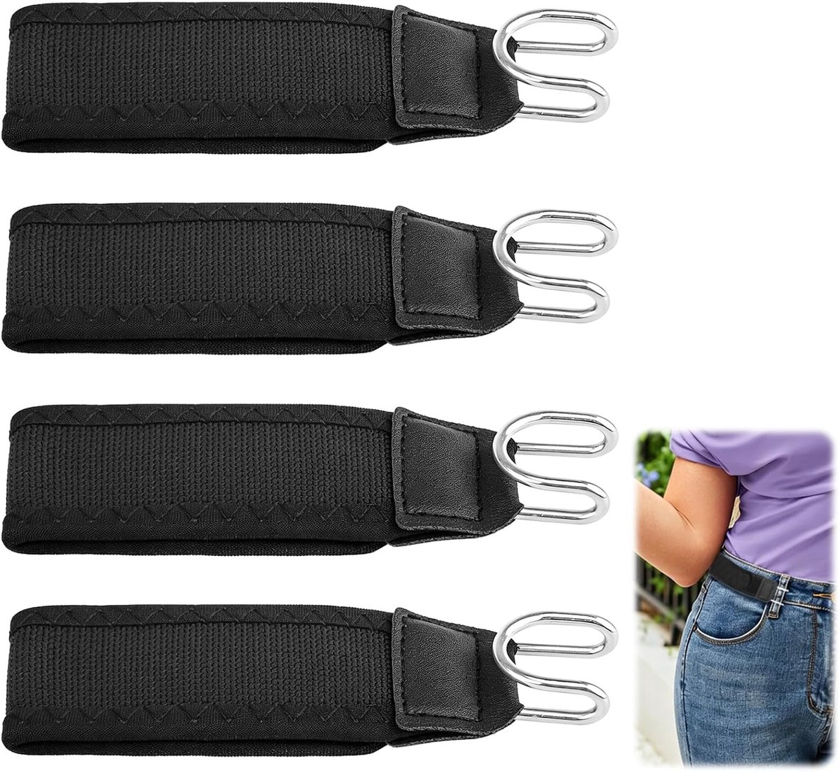 Set van 4 elastische riemen zonder gesp voor dames en heren, onzichtbare stretchriem met klittenbandsluiting en - ShopVlot