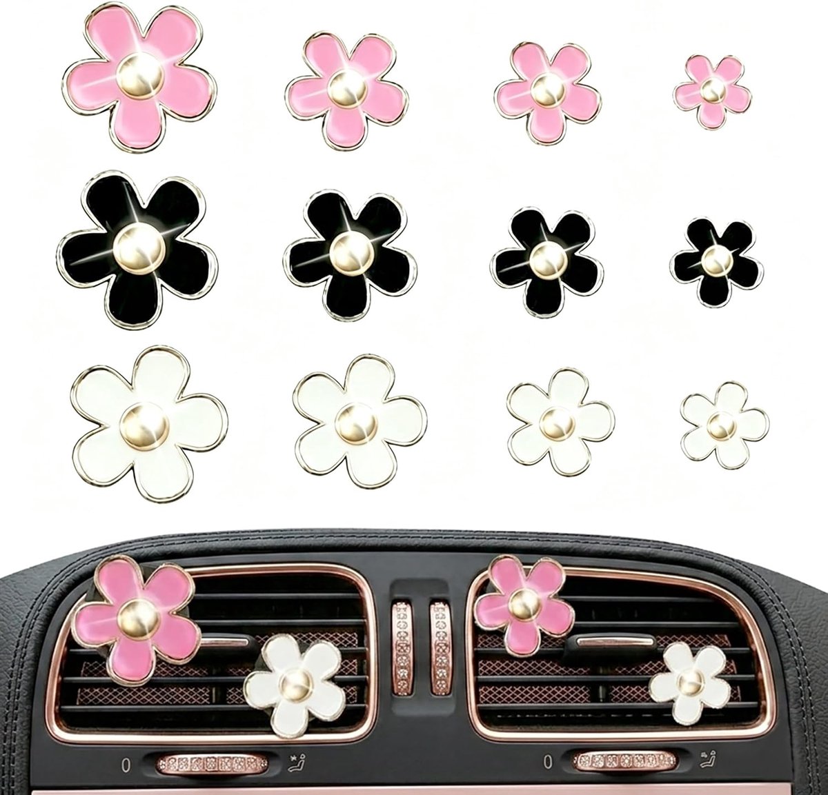 Madeliefjes auto geurclips, 12 stuks ventilatiesproeiers, luchtverfrisser met 6 aromabletten - ShopVlot