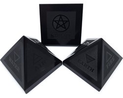 Gemstone Pyramid Black Agate (approx. 5cm, 150g) Laser Engraving 5 Elements of Life Fire Water Earth Air Spirit - ShopVlot