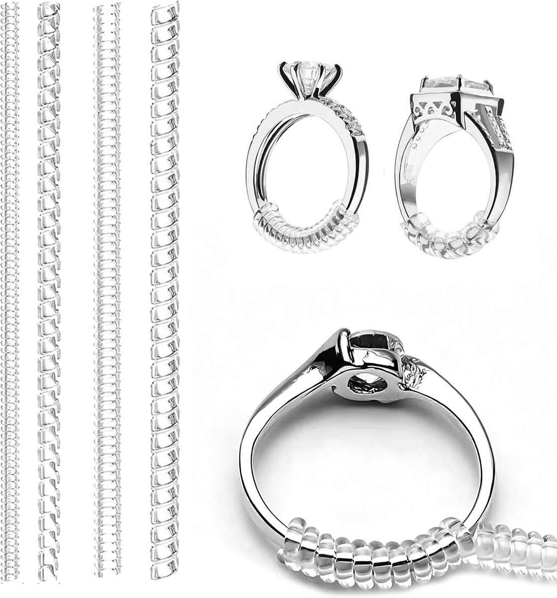 20 stuks onzichtbare ringmaatverstellers, 4 maten siliconen ringverloopset, transparant los ringkussen, comfortabele - ShopVlot