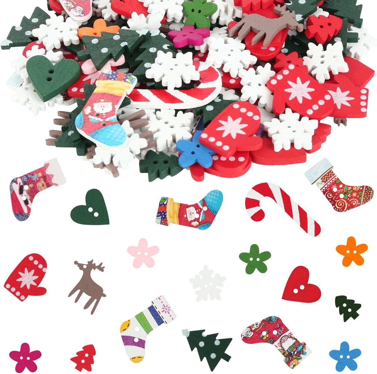 200 Pieces Christmas Wood Sprinkles, 15 Styles Wooden Pendants Christmas, Wooden Sprinkle Decoration for Christmas - ShopVlot