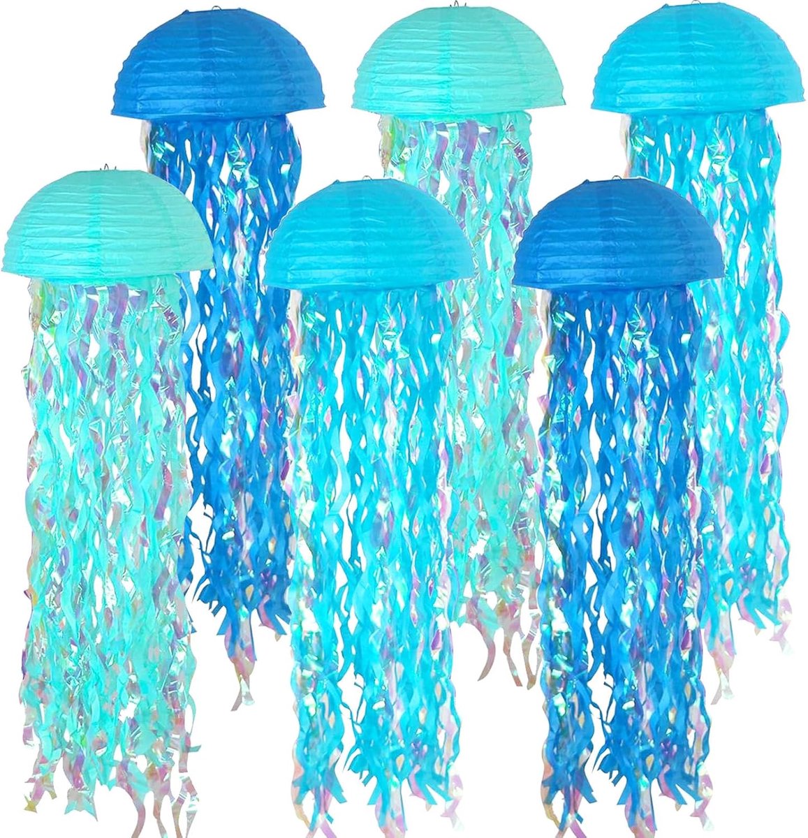 Kwallen papieren lantaarns oceaan decoratie 6 stuks lampions voor zeemeermin party - ShopVlot