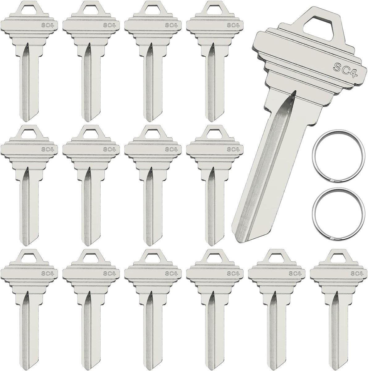 SC4 (6SH1) Empty Key Blanks, 15pcs Premium Brass Uncut Blank Keys, with 2 Key Chains, Copper Structures Empty Keys for - ShopVlot