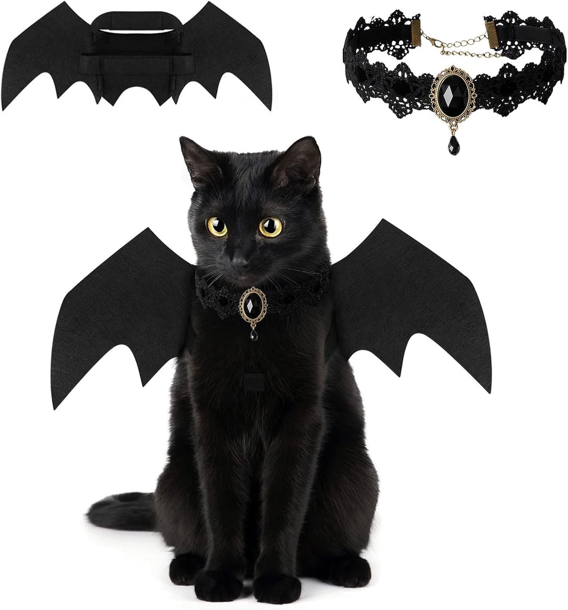 Katten Halloween Kostuum Vleermuisvleugels - Gothic Halsband Set, Verstelbaar Huisdierenkostuum, 36cm Halsomtrek - ShopVlot