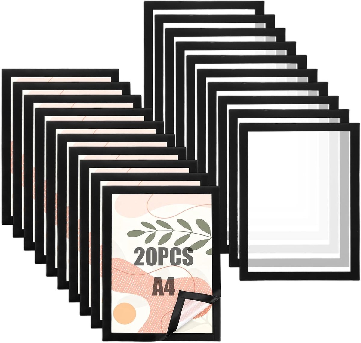 20 stuks magnetische fotolijsten, A4, zelfklevend, zwart, magnetische fotolijsten, A4 van pvc, dubbelzijdige info - ShopVlot