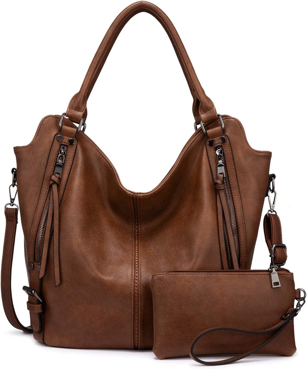 Dameshandtas grote shopper - leren schoudertas - 2-delige set - ideaal voor school en werk - ShopVlot