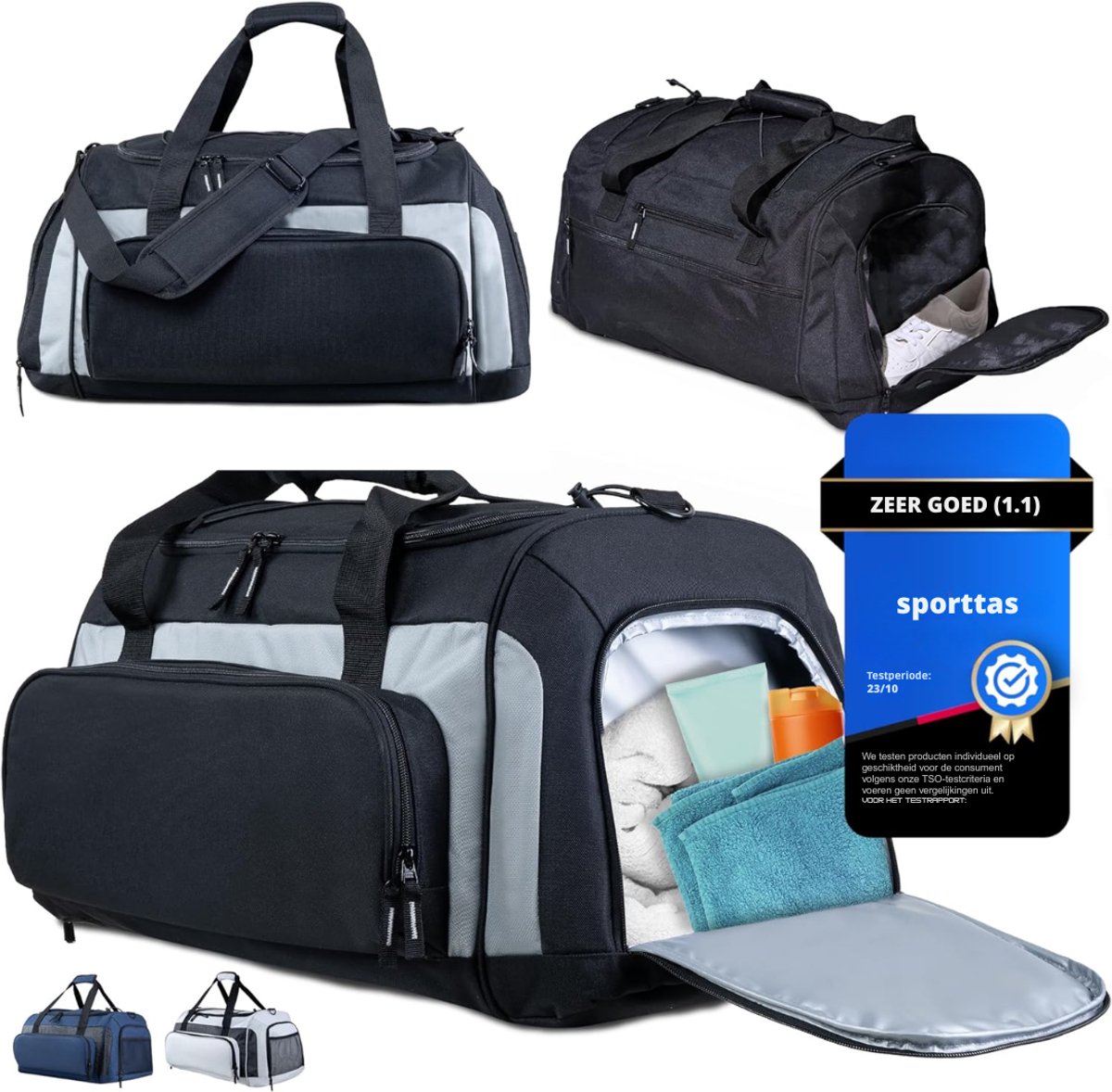 QUOVO® Tennistas Dames – Tenniszak - Tennistas kind – Tennis Rugzak Met 60 Liter inhoud – Tennisrugzak Met Schoenenvak - Tennis Rugtas Met Ventilatie Gaten – Unisex – Voor Dames En Heren – Sporttas - Zwart/Grijs - 60cm x 30cm x 30cm
