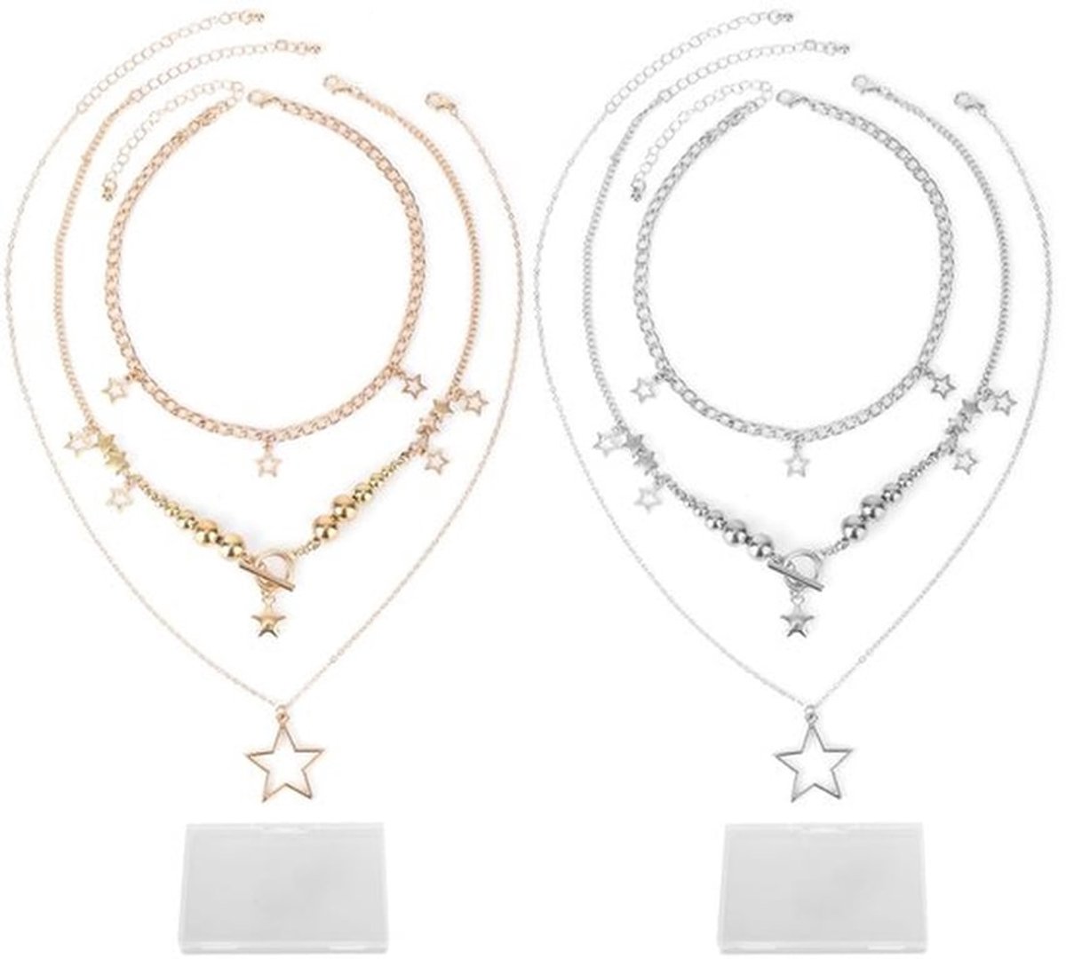 Ster Ketting Set - 2x Y2K Sterrenkettingen - Goud/Zilver - Stapelbare Kettingen - 34/55/60 cm - Esthetisch Vintage Sieraden