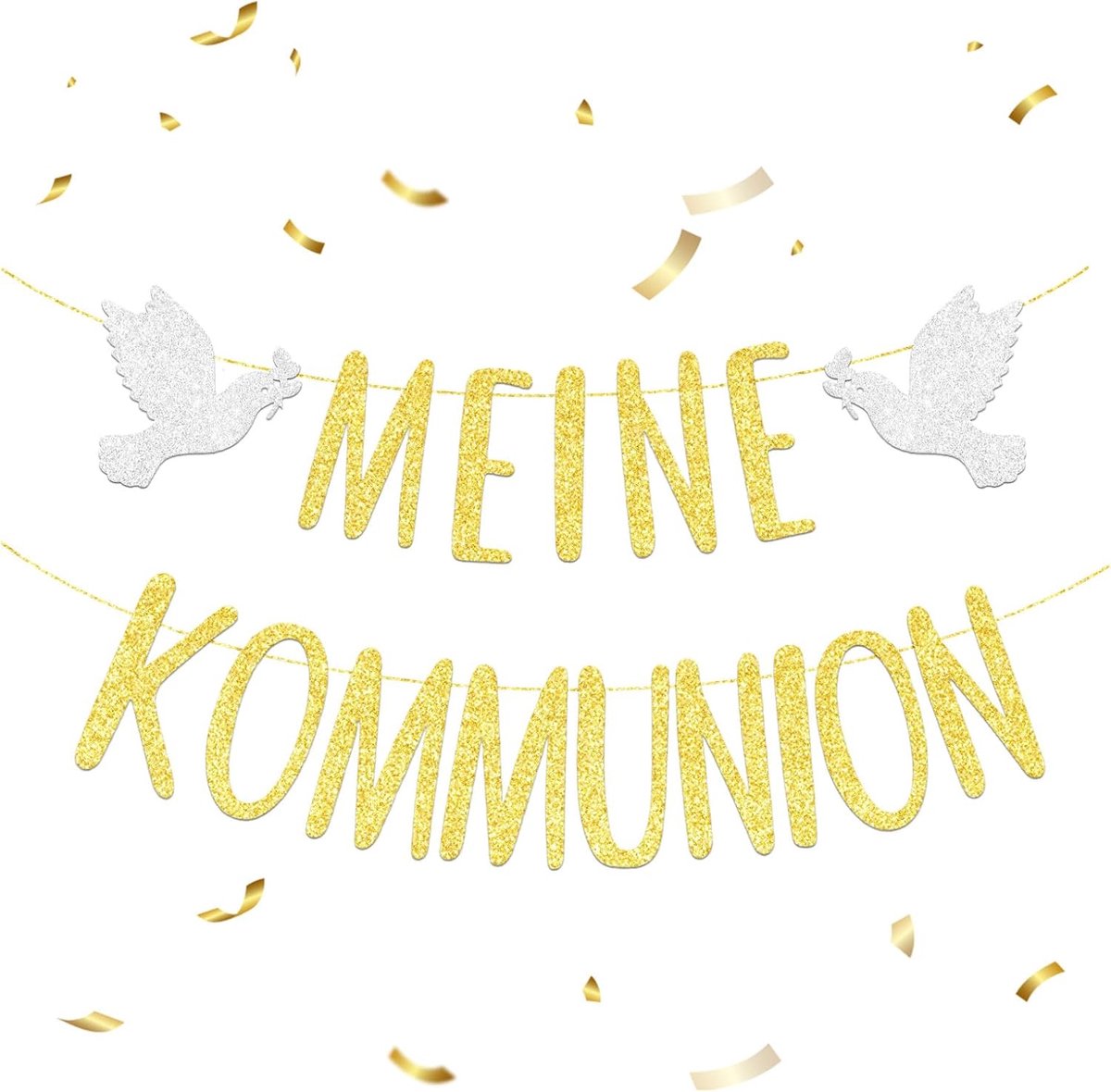 Communieslinger goud met glitterbanner - heilige communieslinger - vredesduiven - feestelijke decoratie voor communie - ShopVlot