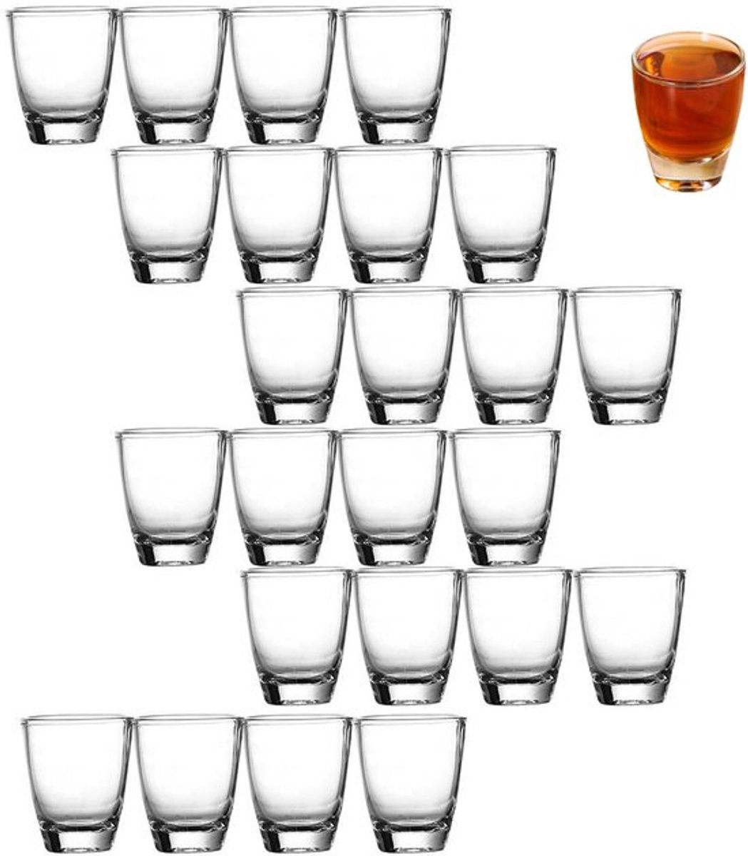 Borrelglas 24 stuks - Helderglas - Vaatwasmachinebestendig - 35 ml - Moderne gebogen vorm - Ideaal voor feesten - Shotglas