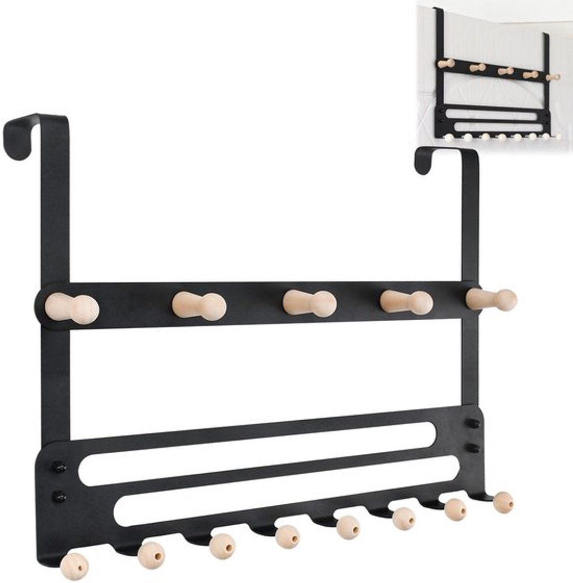 Deurhaak 13 Haken Heavy Duty - Over Deur Hanger - Kledinghanger - Kapstok voor Hoeden/Tassen - Stevig en Duurzaam - Hoogwaardig IJzer/Hout - Deurkledinghanger