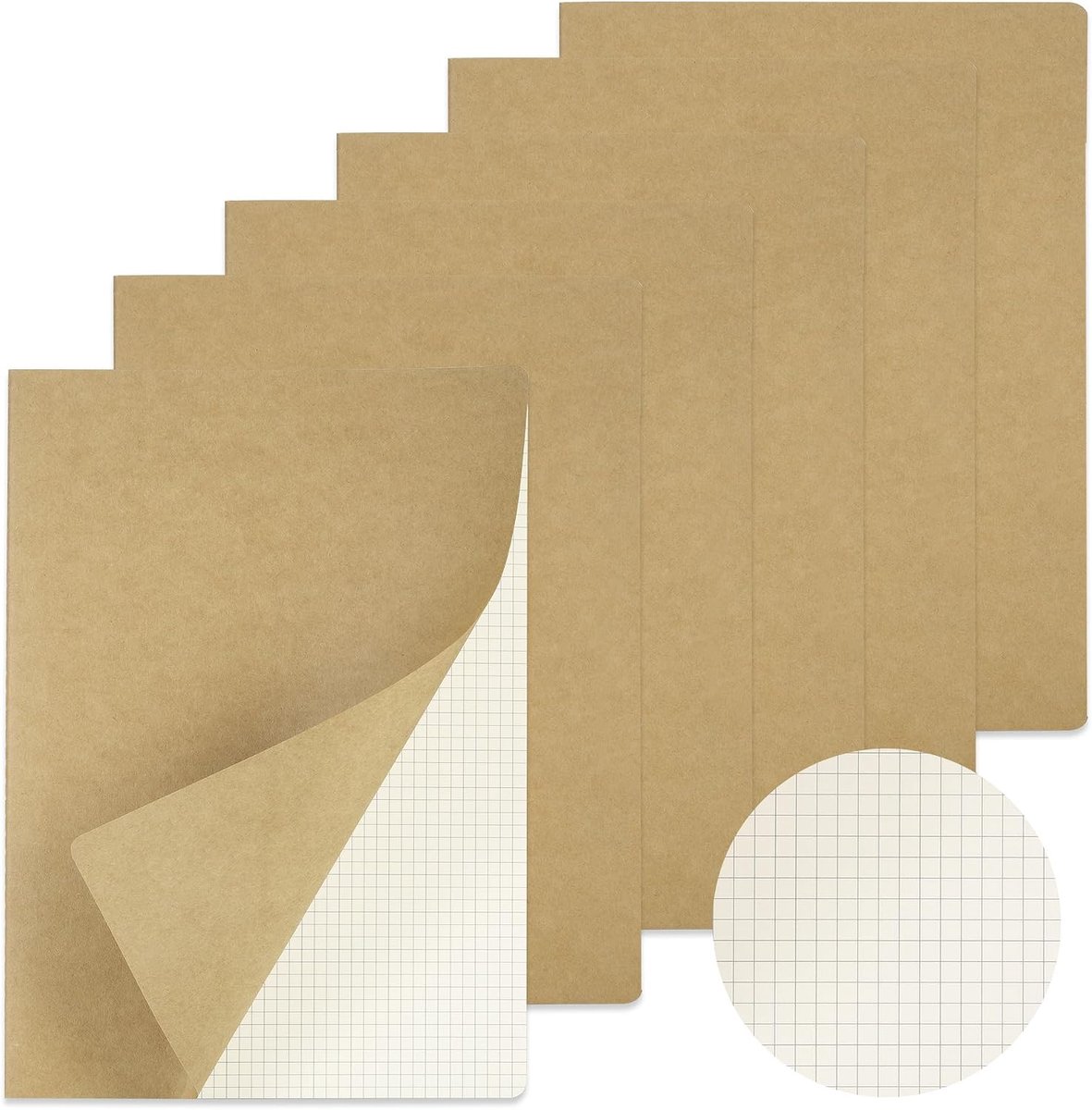 A4 vierkante notitieboeken 6-pack - kraftpapier omslag - 100 g/m² grafiekpapier - ideaal voor wiskunde en studie - ShopVlot