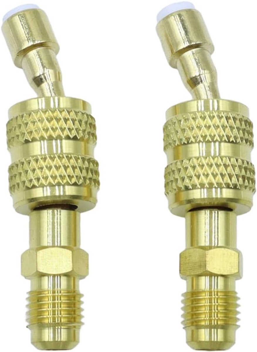Adapter R410a 2-delig - 1/4 SAE naar 5/16 SAE - Hoge kwaliteit messing - Voor airconditioning en koeling - ShopVlot
