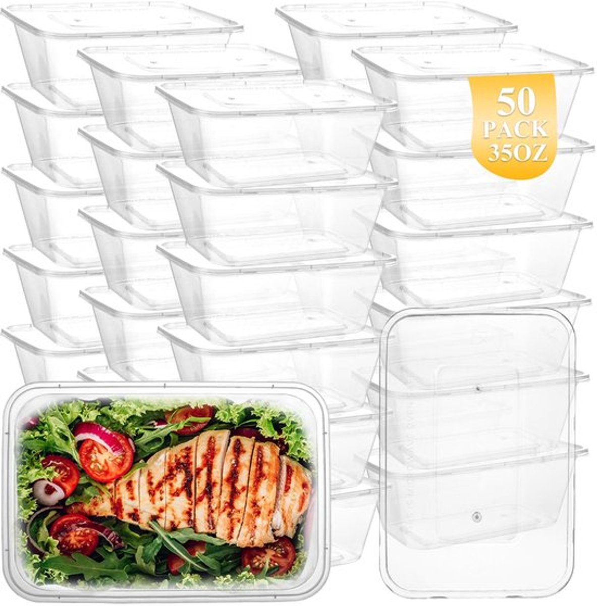AKOLAFE 50 Stuks Meal Prep Bakjes 1000 ml, Plastic Bakjes met Deksel 17 x 11,8 x 6 cm, Rechthoekige Voedselcontainers voor Maaltijd, Opslag, Afhalen en Keuken