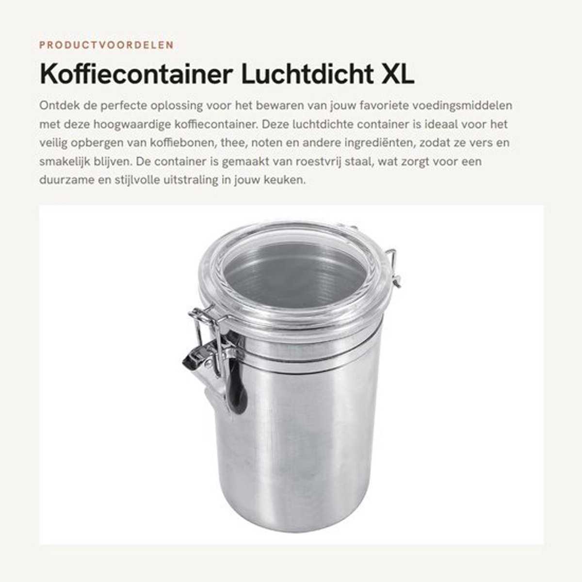 Koffiecontainer Luchtdicht - Voedselcontainer Roestvrij Staal - Vergrendelingsklem - Vacuüm Verzegeld - Mueslidoos - XL Formaat