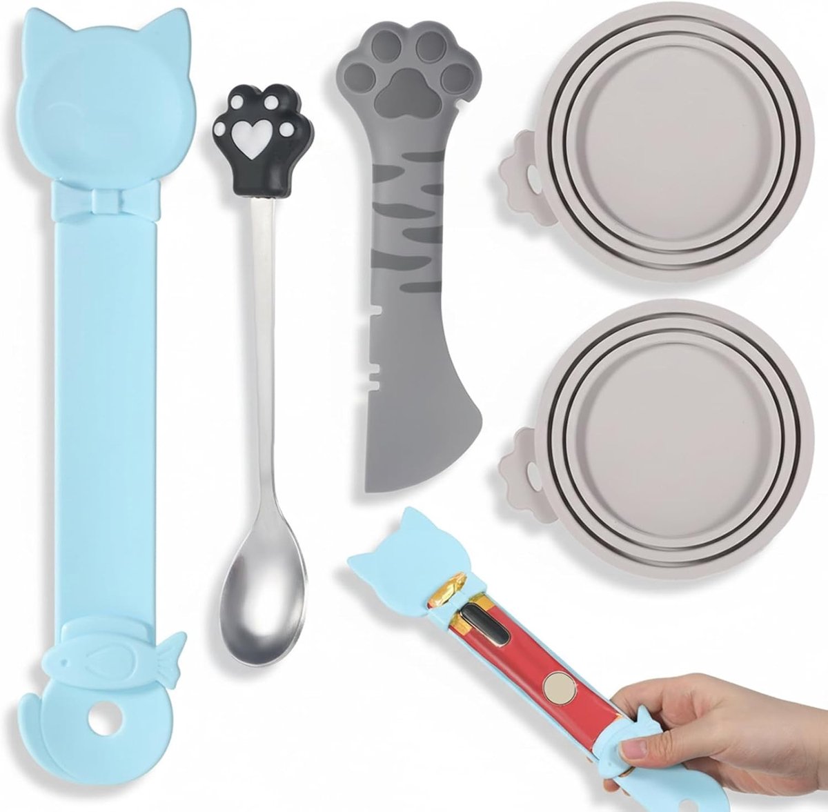 Kattenvoerlepel Set - Blauw - 33 x 23 x 1,9 cm - Multifunctionele Voer- en Blikopener - Voor Katten en Honden
