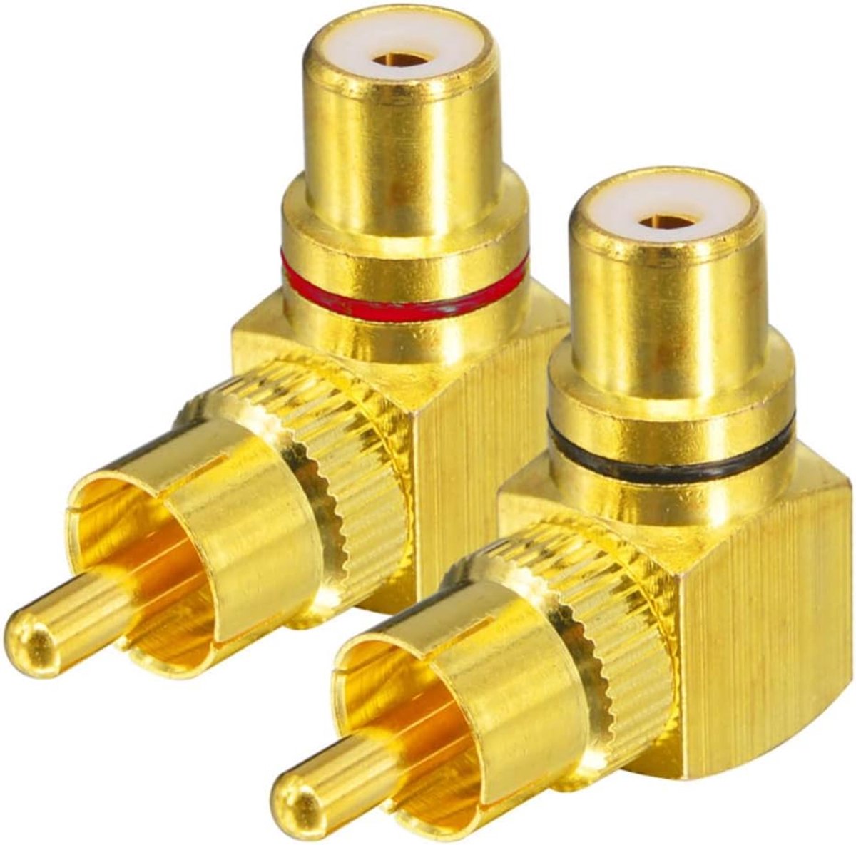 RCA adapter 90 graden - 2 stuks - rood en zwart - ideaal voor subwoofer aansluiting - ShopVlot