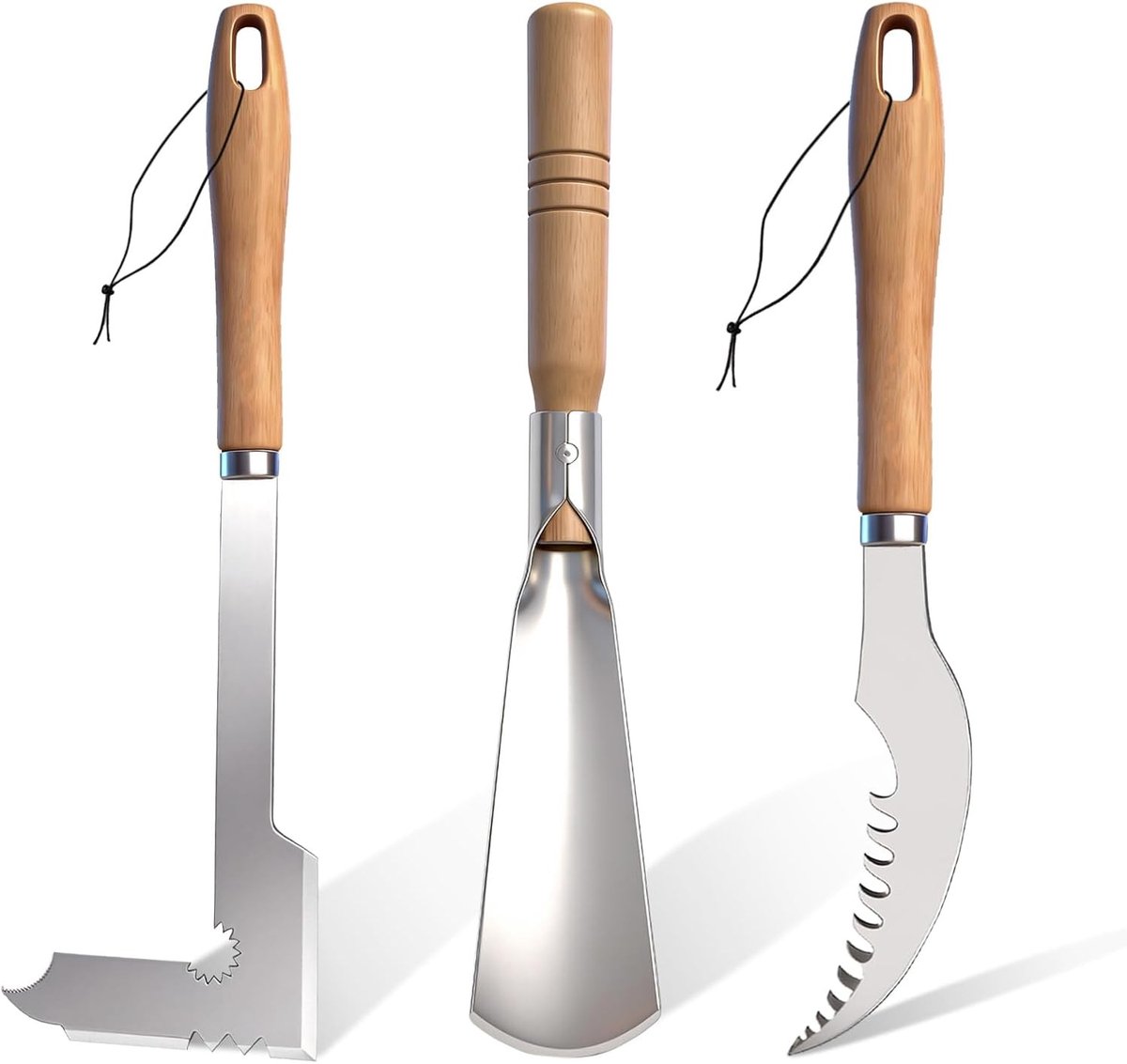Onkruidstekerset - Natuurlijk Hout - 30 cm - Roestvrij Staal Tuingereedschap - Voor Tuin en Binnenplaats