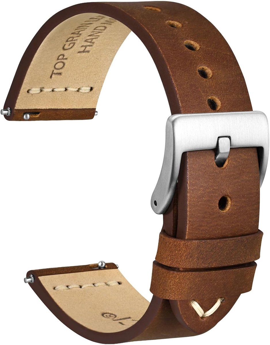 Horlogeband 17-26 mm - topnerf leer - Franse wasdraad - snelsluiting - ShopVlot