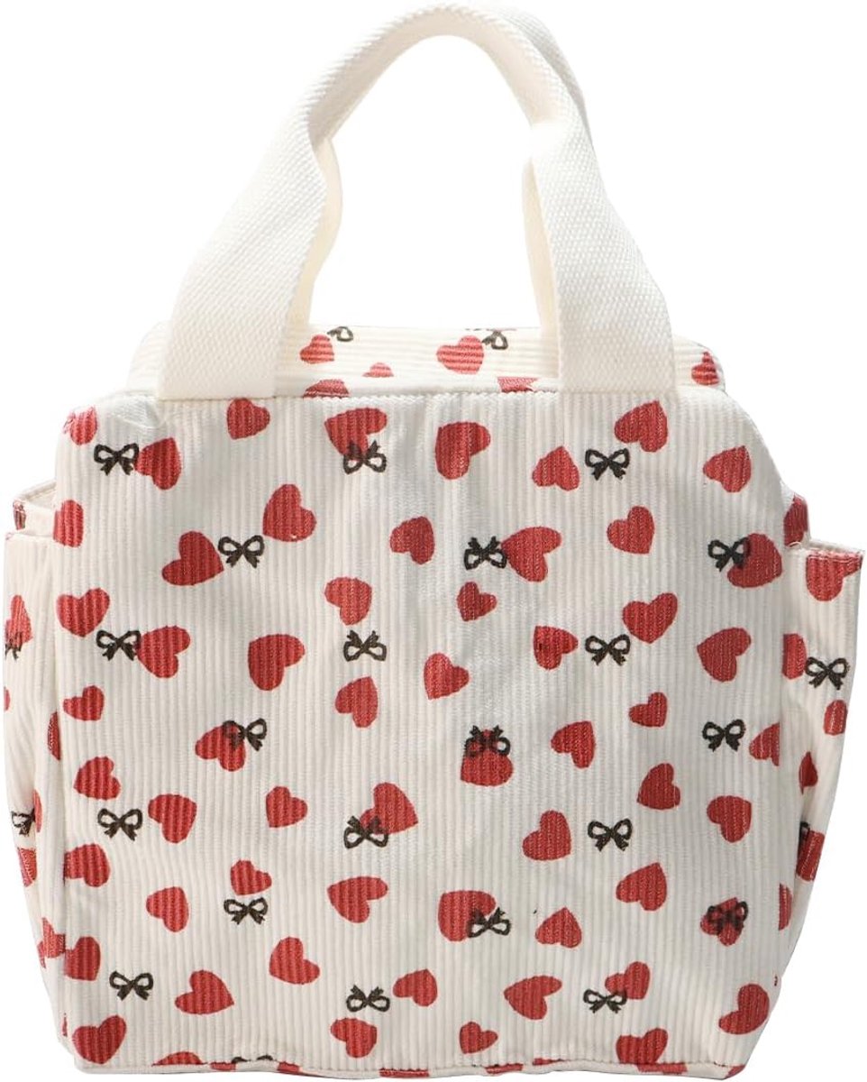Lunchtas dames 12L - corduroy beige - schattig hartjespatroon - ideaal voor picknicks - ShopVlot