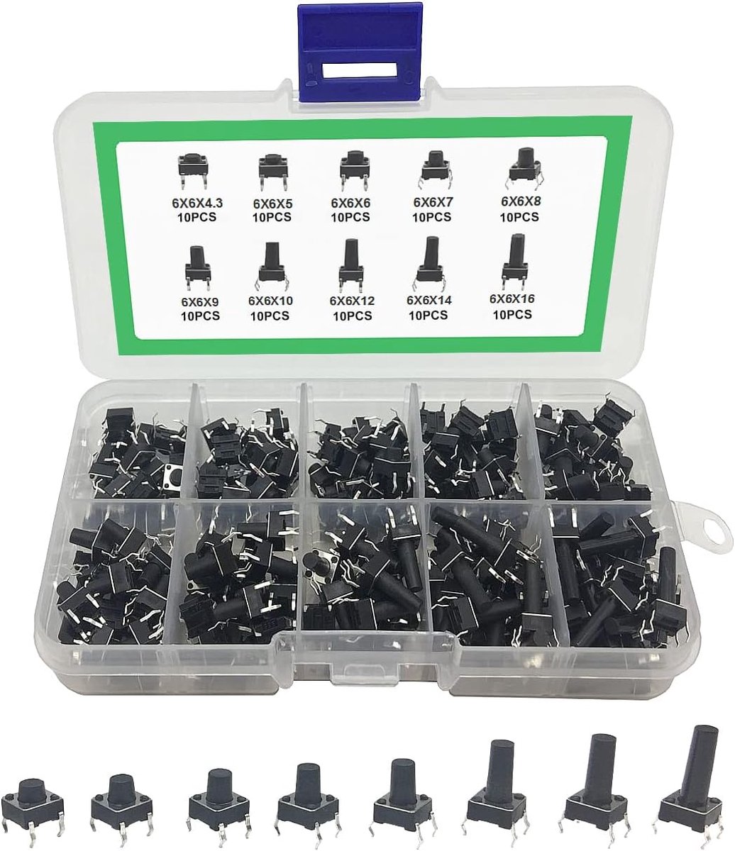 Drukknop schakelaars 4-pins - ronde zwarte drukknop - set met 100 tact schakelaars - ShopVlot