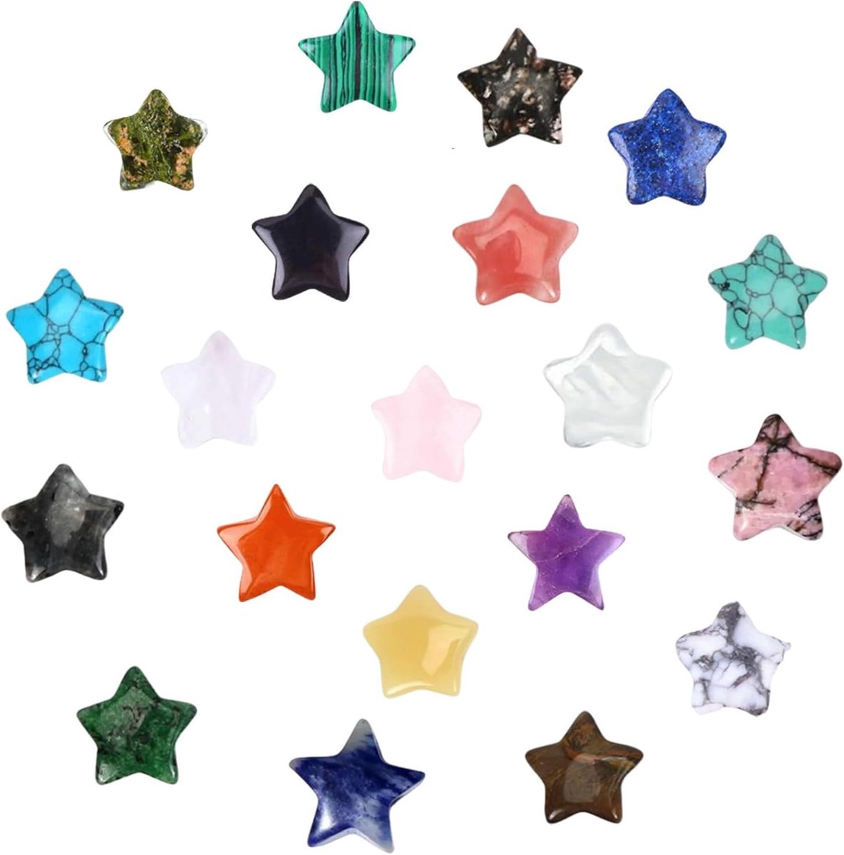 Geluksstenen 20 stuks - Natuurlijke kristallen sterren 20 mm - Zacht gepolijst - Bevorder mindfulness - ShopVlot