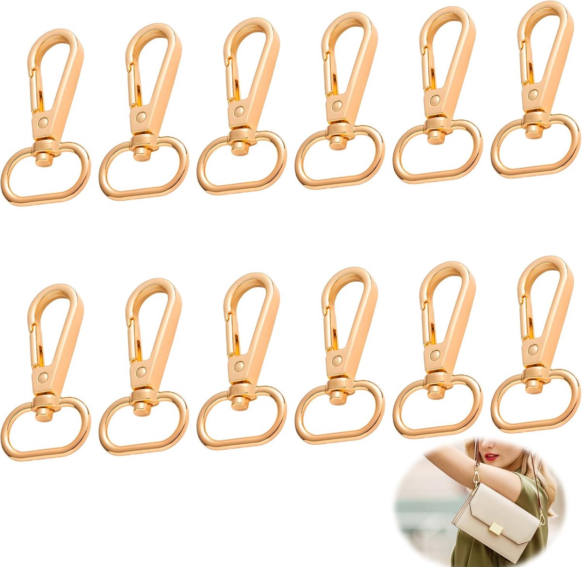 Carabiner haak 12 stuks - gouden draaihaak - 360° rotatie - ideaal voor handgemaakte tassen - ShopVlot