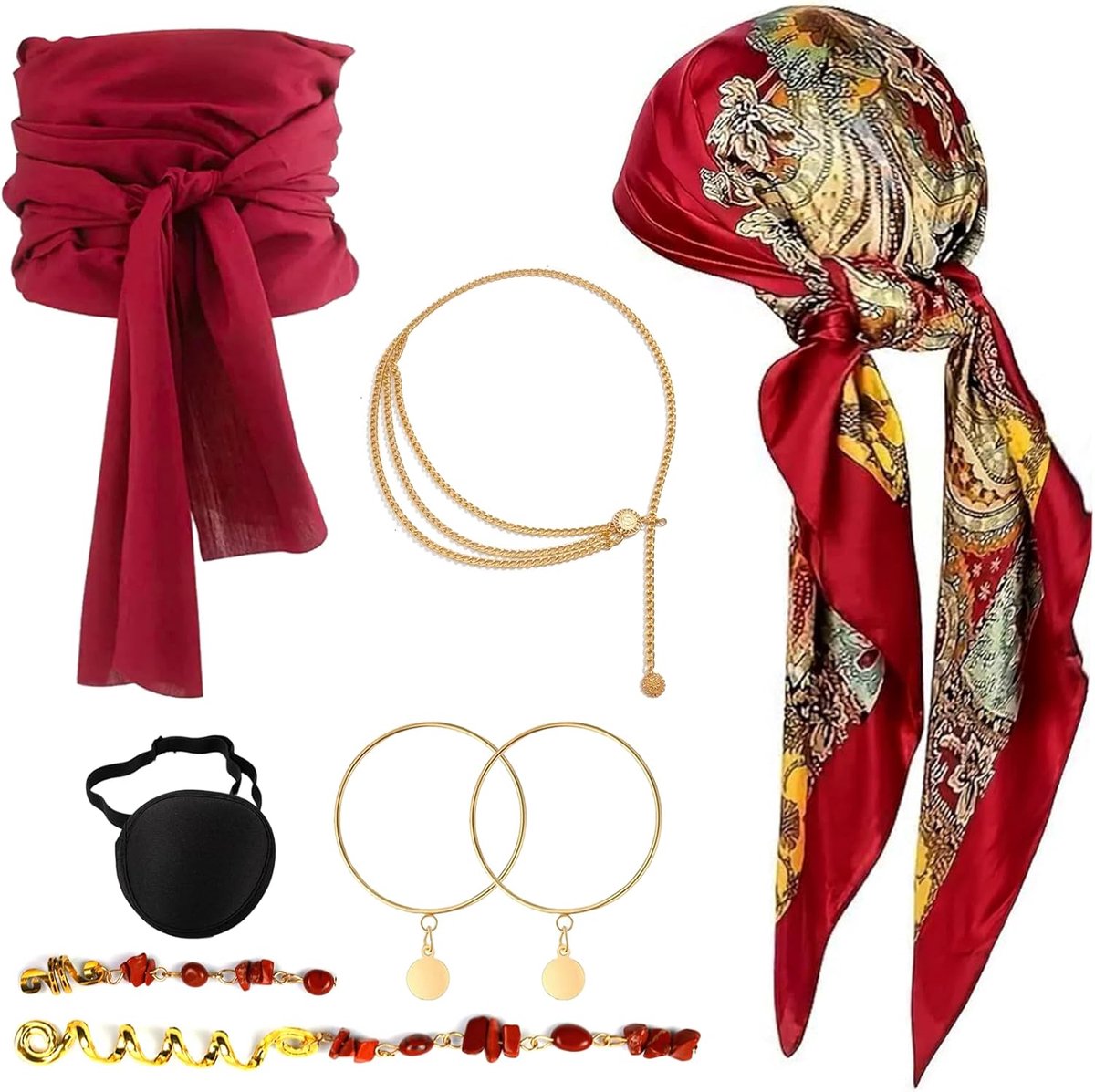 Piratenkostuum voor vrouwen - 7-delige set - accessoires inclusief hoofddeksel, oogmasker en ketting - ShopVlot