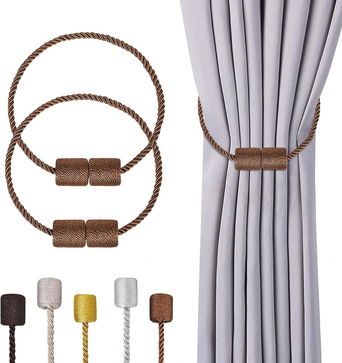 TopHomer 2 magnetic curtain tie backs - 5 colours available - tool-free attachment for indoor use - ShopVlot