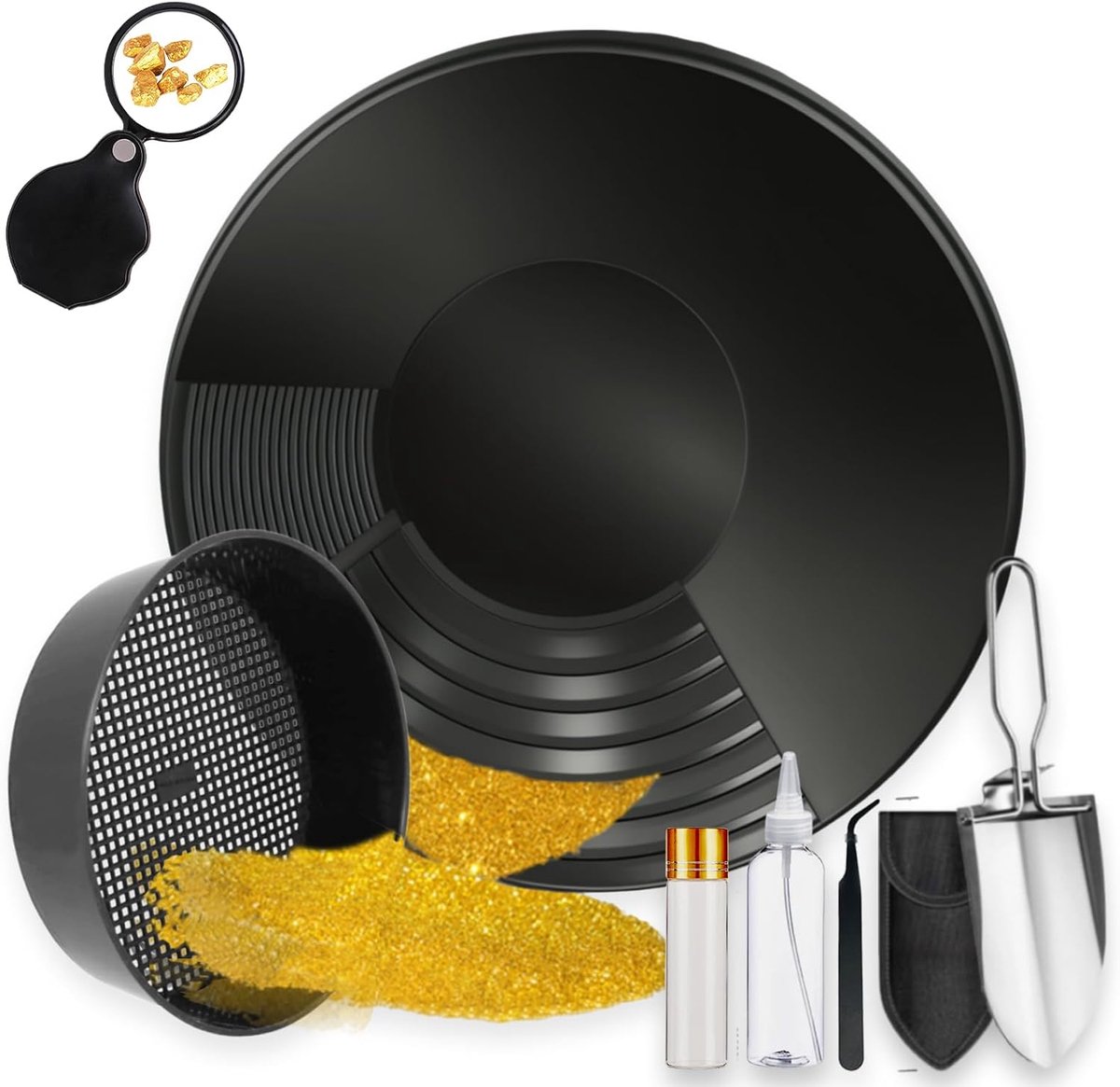 Gold Washer Set Plastic Gold Digger Set 7 Pieces with Gold Wash Sieve Gold Basin 38.5 cm for Nuggets, Mining Bathtub - ShopVlot