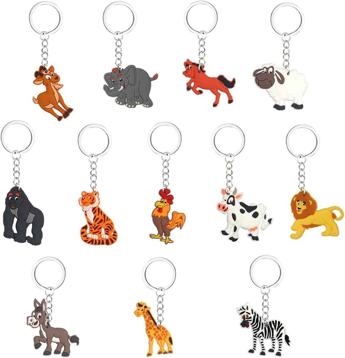 Dieren Sleutelhangers Set van 12, Silicone Sleutelhangers, Leuke Cadeaus voor Verjaardagen en Feestjes