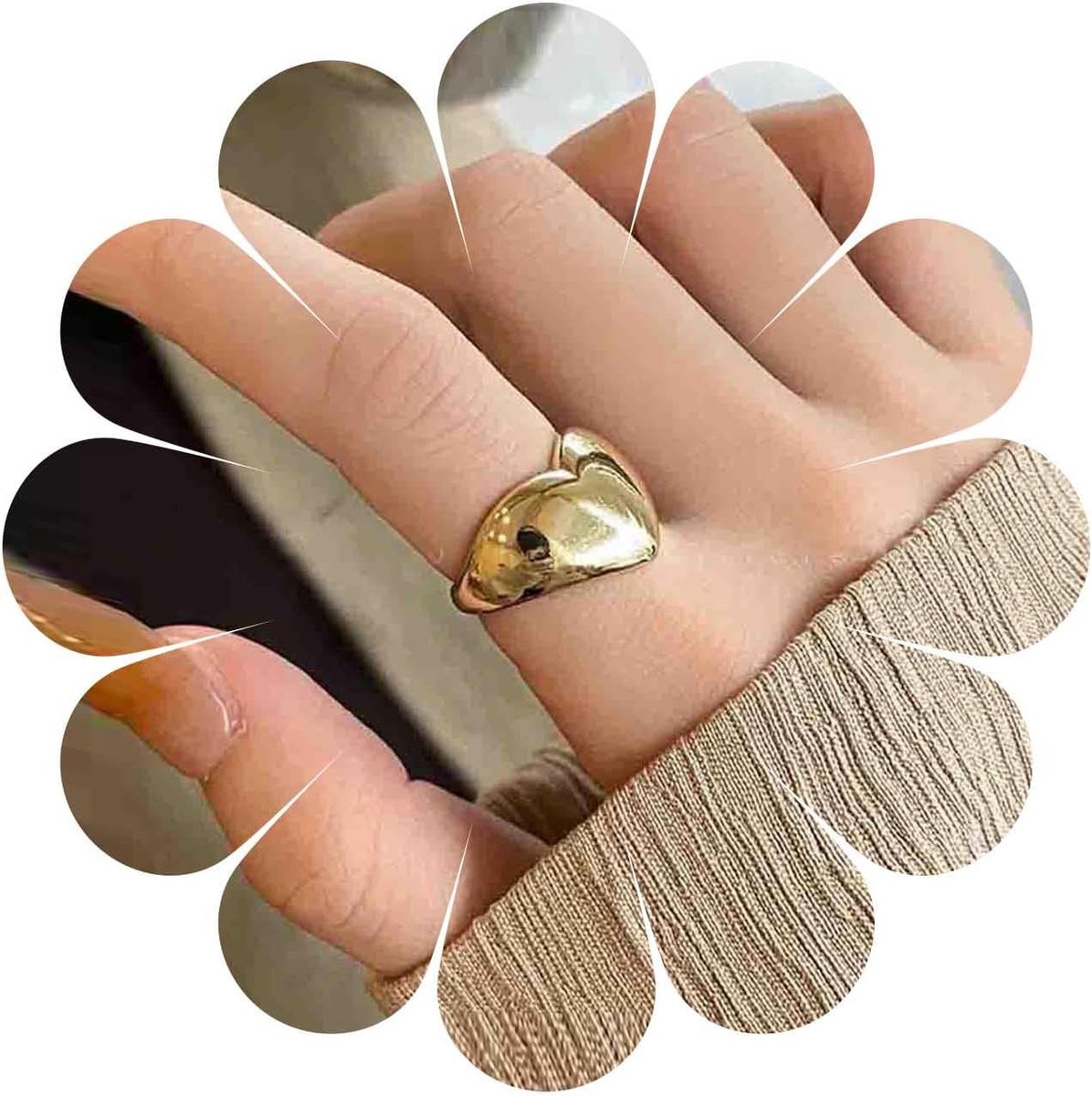 Minimalist Adjustable Gold Heart Open Heart Corelad Stackable Ringable Chunky Metal Rings Jewelry for Women - ShopVlot