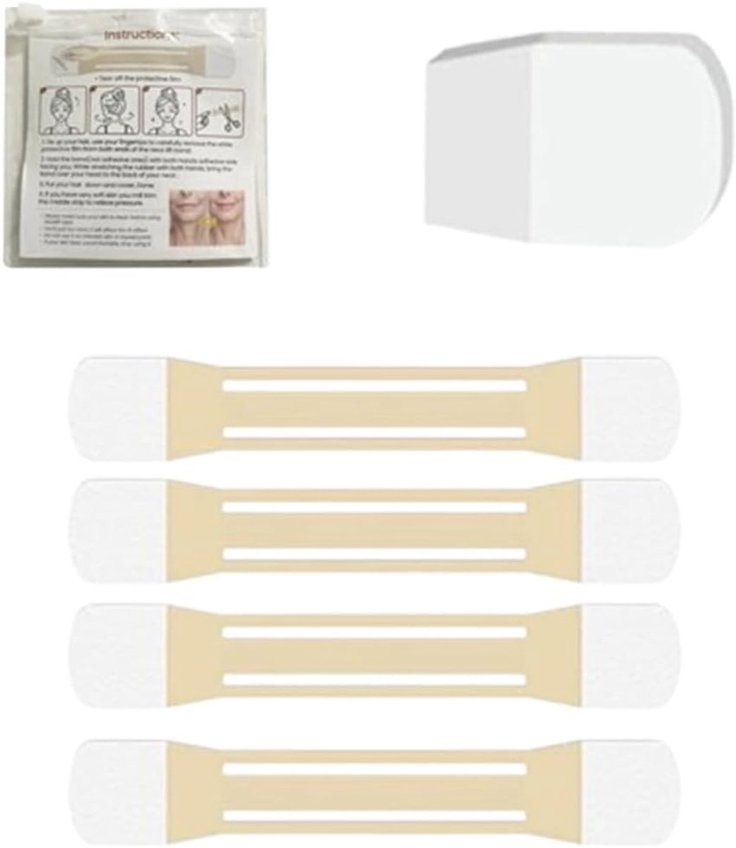 Facelifting set met 4 bands en 20 patches voor het verminderen van een dubbele kin en het strakker maken van gezicht, nek en wangen