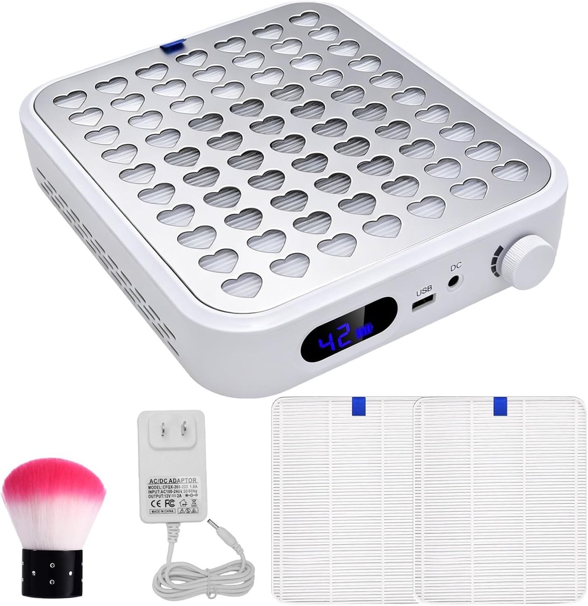 Krachtige Nageldust Extractor met USB-aansluiting, LED-display en Verstelbare Zuigkracht voor Manicure en Pedicure, Inclusief Herbruikbaar Filter en Stille Werking