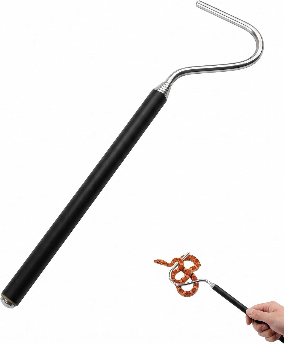 Retractable snake hook, 1 piece stainless steel, silver, extendable rod for safe use, safe spacing and feeding reptiles - ShopVlot