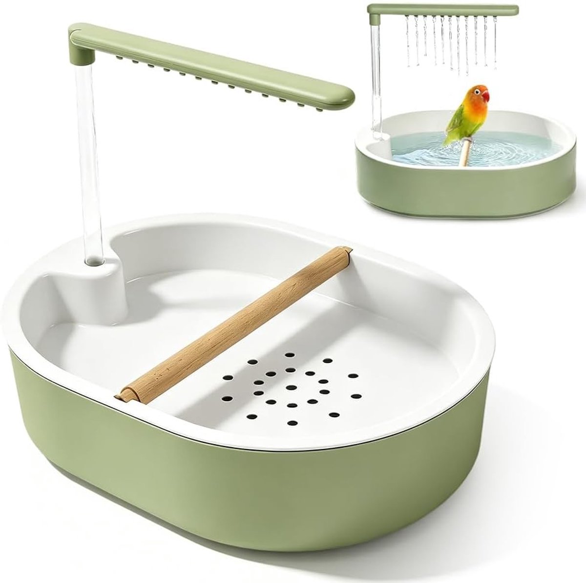Automatische Vogelbad met Waterval en Circulatiepool voor Grasparkieten, Ideaal voor Badderen en Verfrissen van Sittiche, Inclusief Douche Stang en USB Besturing