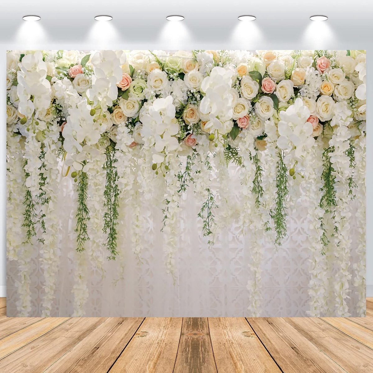Achtergrond Foto 3x2.5m - Vinyl Bloemen Wand - Roze Witte Groene Bloemen - Perfect voor Portretfoto's - ShopVlot