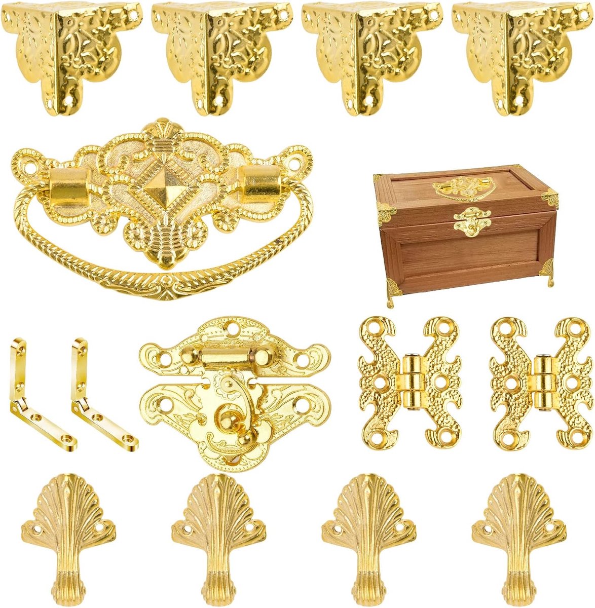 Sieradendoos Antiek Slot - Gouden Scharnieren - Inclusief Hoekbeschermers en Handvat - Perfect voor DIY Projecten - ShopVlot